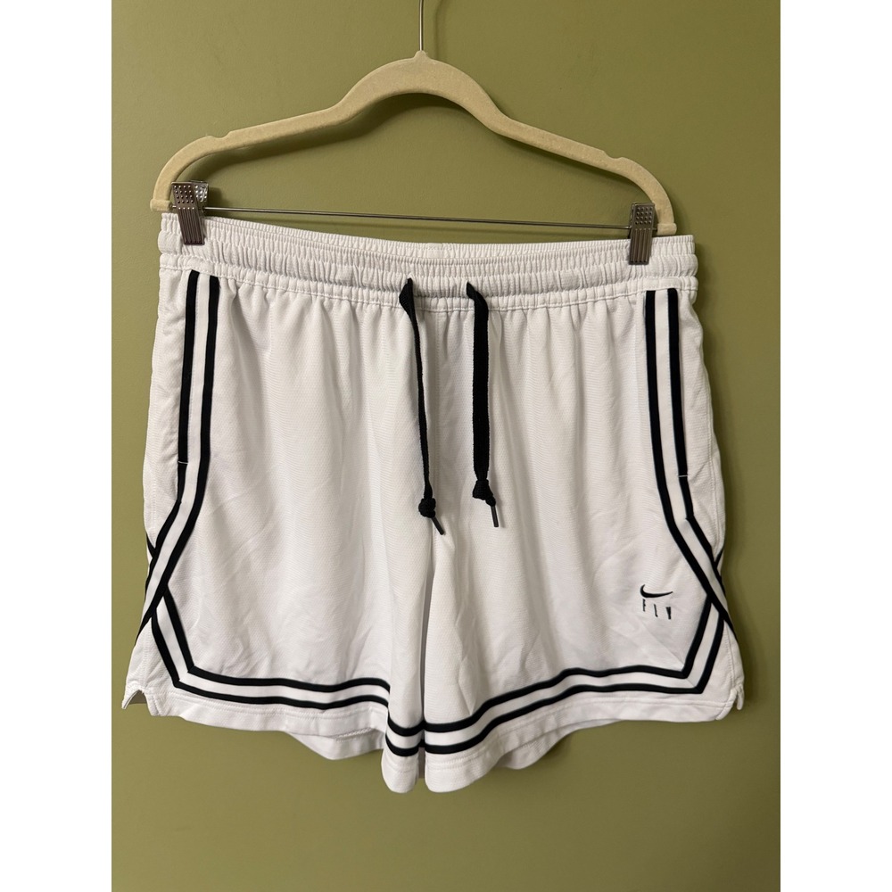 Nike Womens Crossover Dri Fit XL White Black Striped Mesh Athletic 5" Inseam